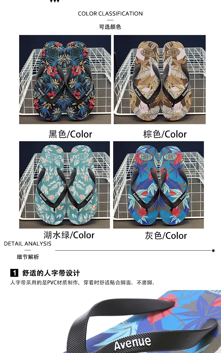 Hawaii Print Slippers Men Flip Flops Beach Sandals Non-Slip Flat Shoes Casual Slipper Indoor House Shoes for Men Outdoor Slides