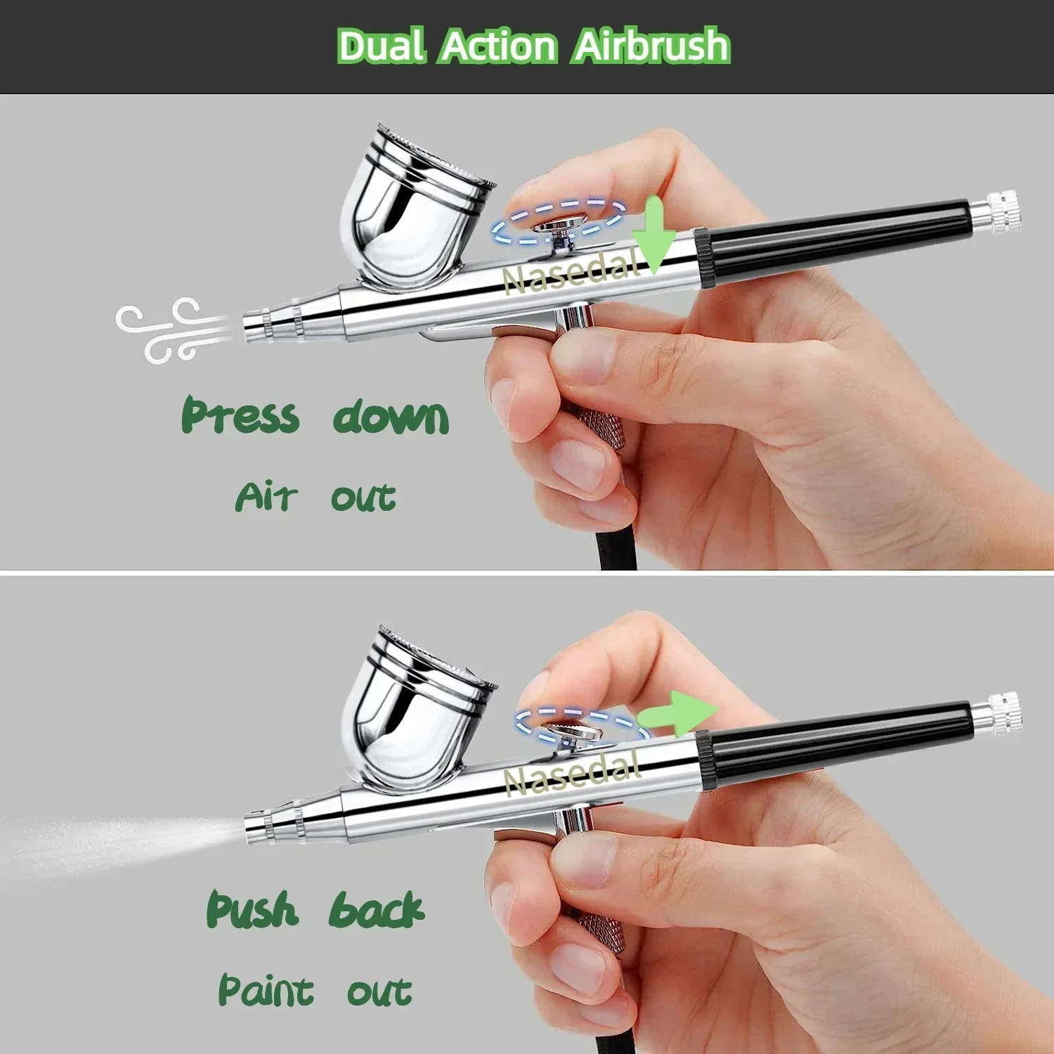 Nasedal NT-19 Dual-Action Airbrush Compressor Kit 0.3mm Airbrush Spray Gun for Nail Airbrush Model Cake Car Fish Shoes Painting 4