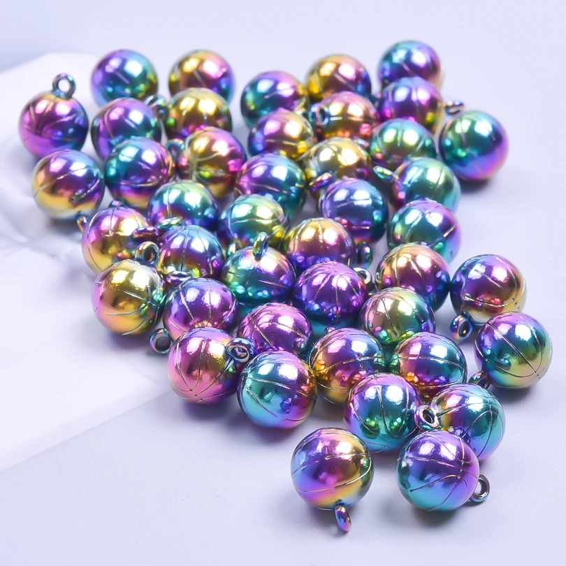 

10pcs/lot Sport 3D Basketball Rainbow Charm Trendy Punk Alloy Pendant Accessories Charms for Jewelry Making Diy Craft Necklace