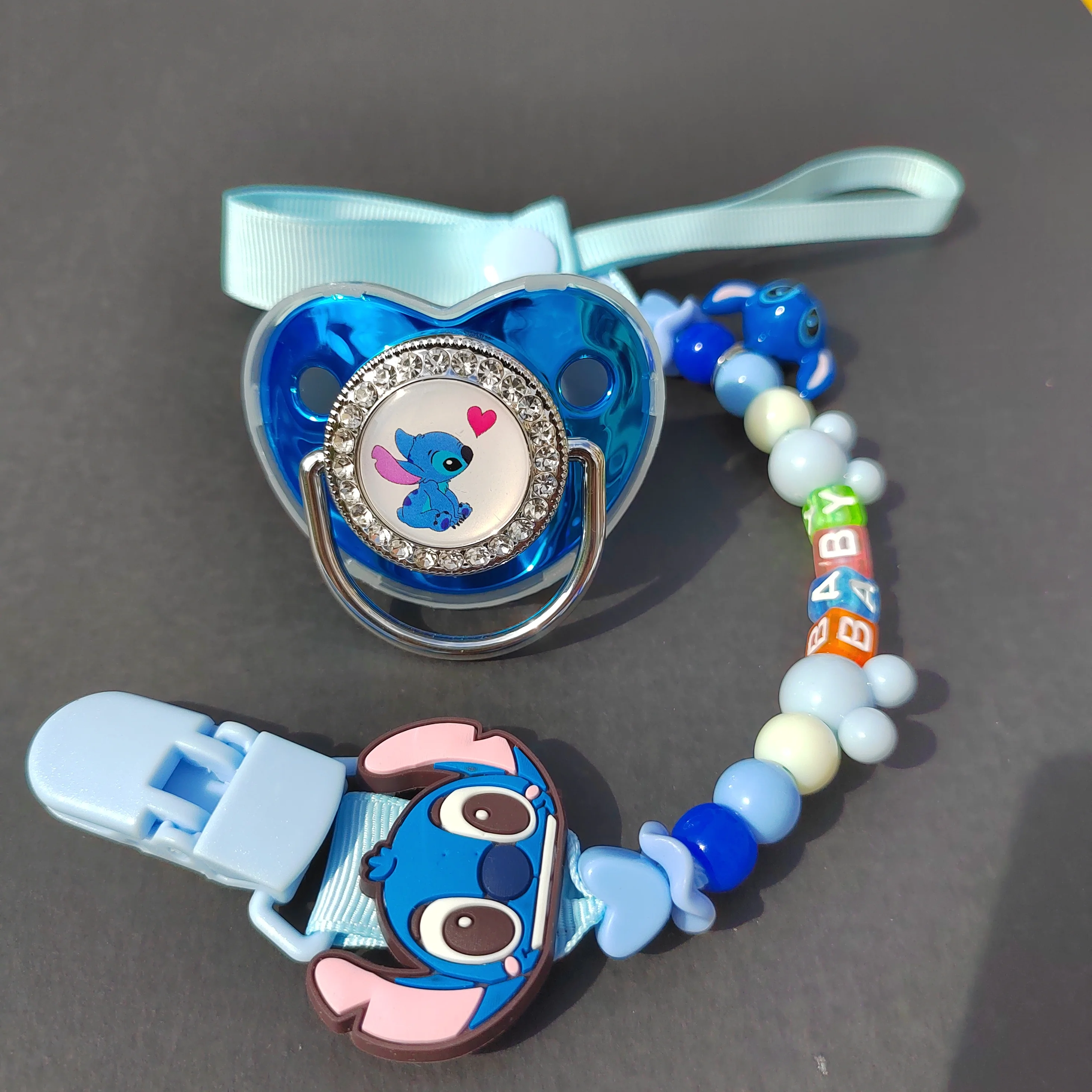 2022 Disney Blue Bead Clip and Pacifier Baby Pacifier Fake Silicone Baby Pacifier Newborn Pacifier BPA Free Baby set Shower Gift