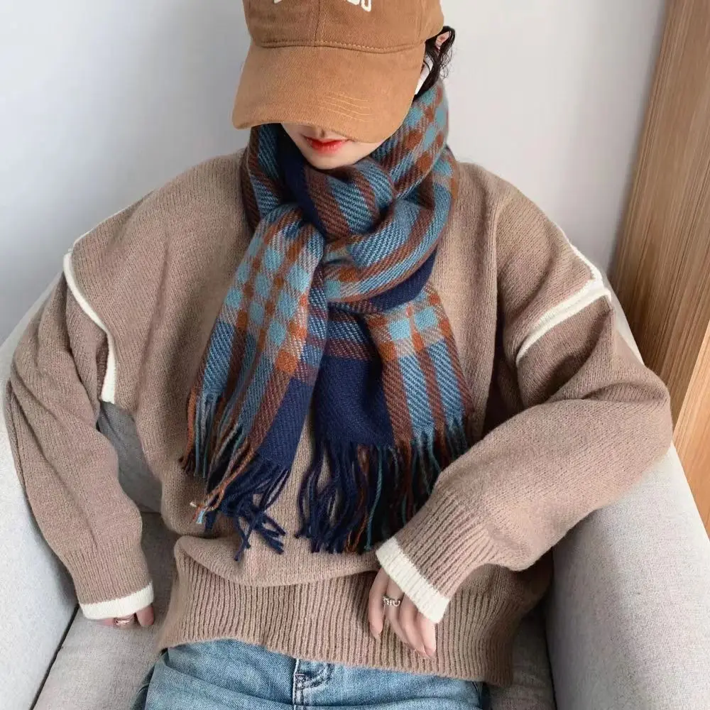 

2023 New Scarf Imitation Cashmere Plaid Thickened Warm Scarf Women's Winter Rectangular Tassel Shawl Collar Free Shipping