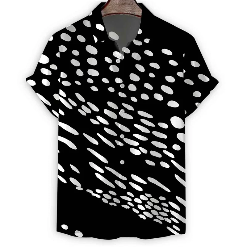 thumbnail image 1 of Camisa hawaiana con rayas geométricas para hombre, estampado 3D de lunares, manga corta, camisas de verano con solapa, blusa con botones de gran tamaño y estilo urbano, 1 of 5
