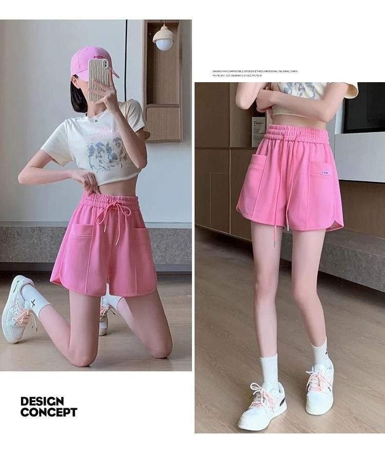 Frauen Sommer 2026 Lose Dünne Kordelzug Hot Pants Koreanische Hohe Taille Breite Bein Casual Vielseitige Sport Shorts für Outdoor Tragen – Detail 13