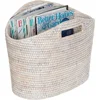 Rattan Magazine Holder Clear Lacquer Finish Oval Shape White-Wash 14.25"x9.5"x12.25 4