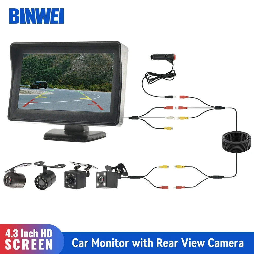 

BINWEI 4.3 Inch Car Monitor with Rear View Camera for Vehicle Parking HD Reverse Camera with Screen Display Easy Installation