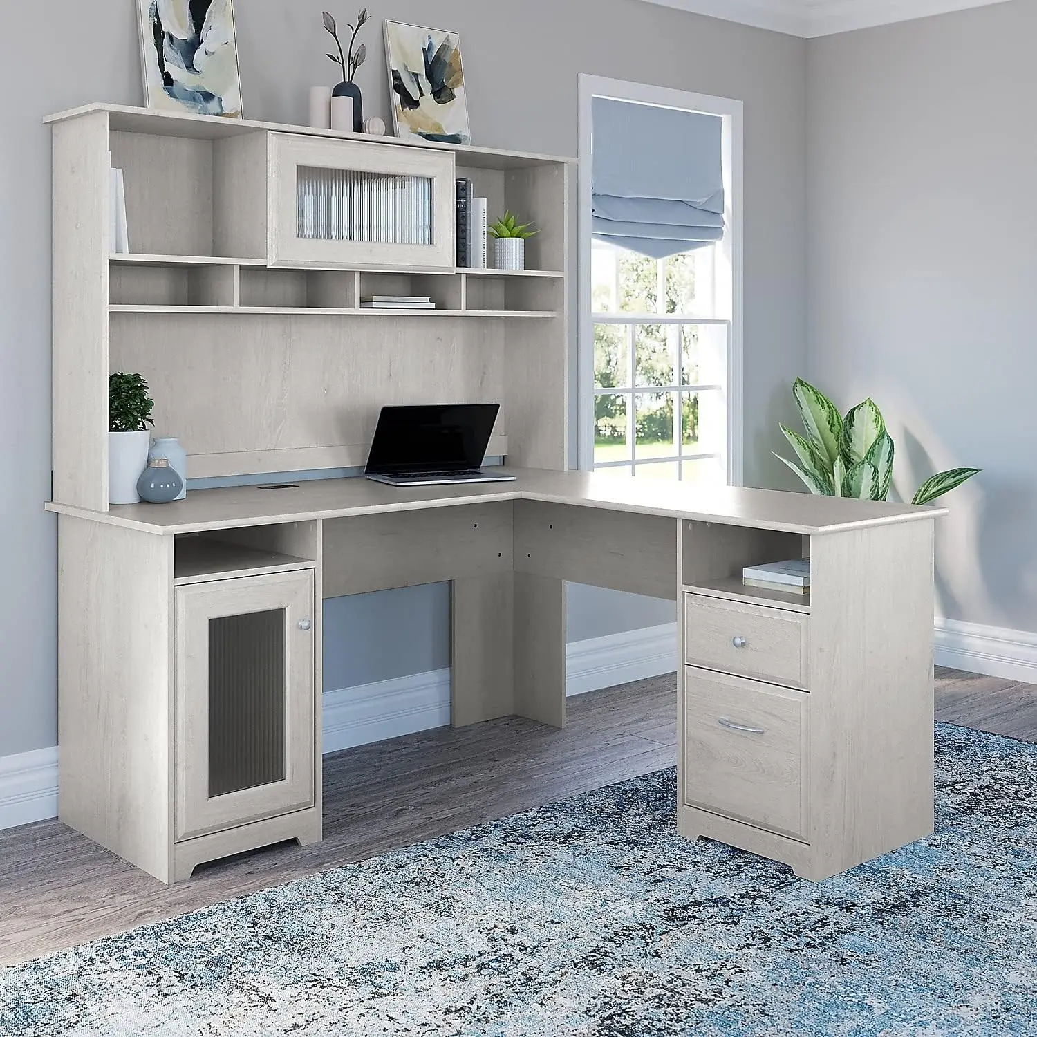 

2024 Linen White Oak Color Furniture L Shape Desk with Hutch