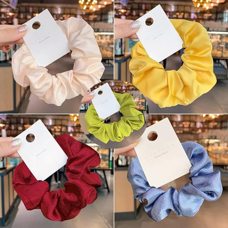 French Satin Gauze Hair Bands Solid Color Gut Ponytail Marble Head Leather Hair Bands Accessories