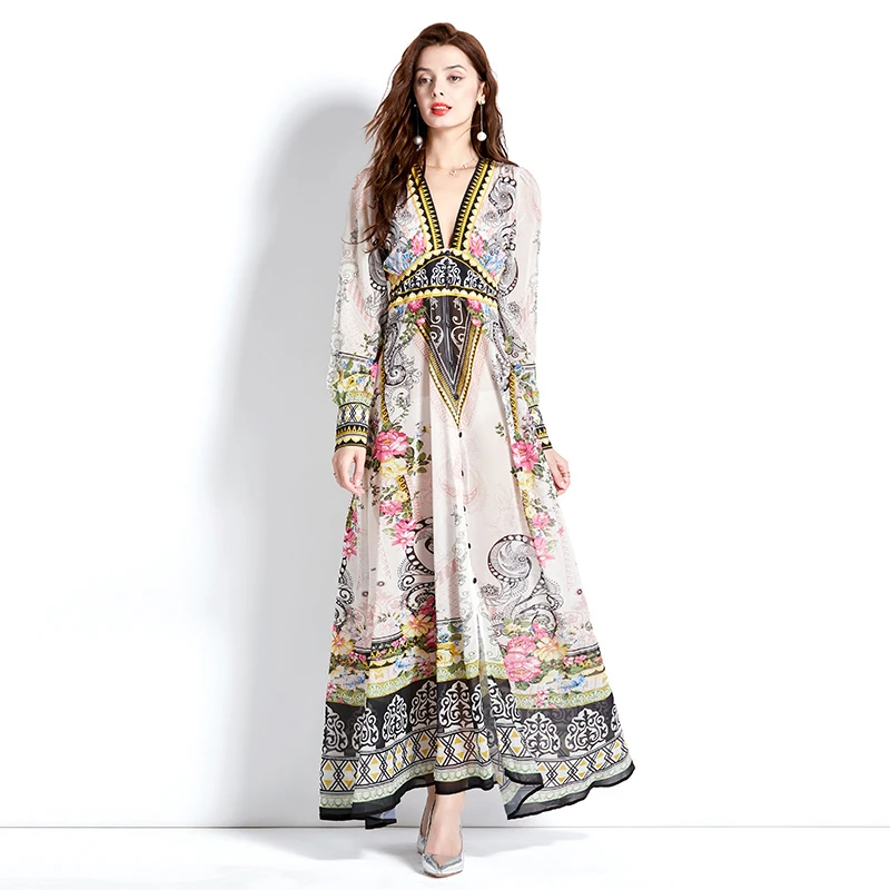 

2023 Summer New Soft Stylilsh Large Size Loose Dress For Women Vintage Beach Dresses With Under Strap Printing Party Dress Phot