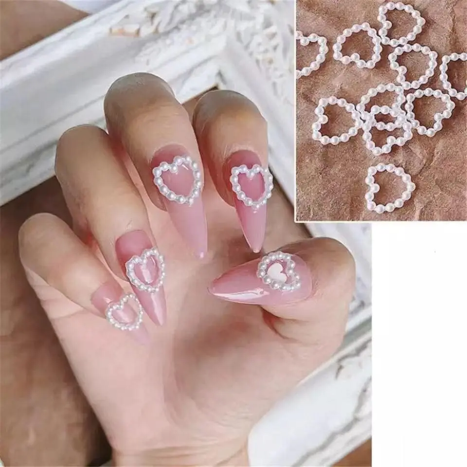 Elegant Heart-Shaped Pearl Nail Art Charms - 100 Pieces for DIY Crafts and Accessories