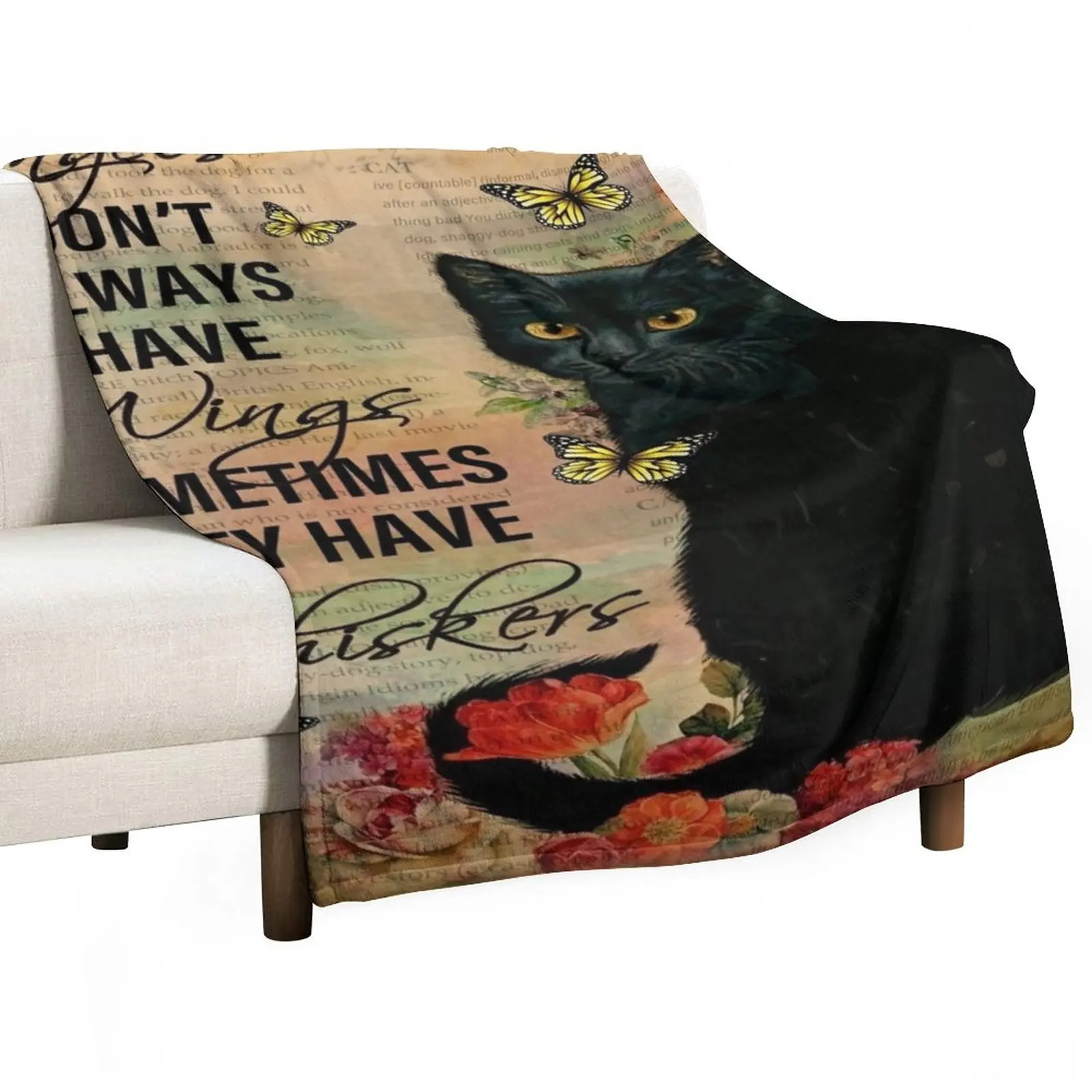 

Angels Don't Always Have Wings Sometimes They Have Whiskers Black Cat Throw Blanket Furry Blanket Luxury Blanket Cute Blanket