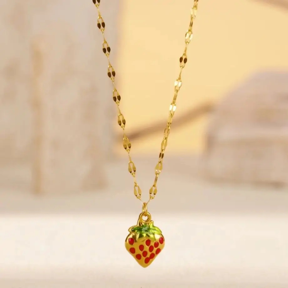Strawberry Necklaces For Women Gold Color Stainless Steel