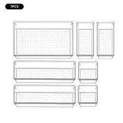 Clear Plastic Drawer Organizers Set - Versatile Storage Bins for Makeup, Jewelry, and Office Essentials (7PCs G1008A)