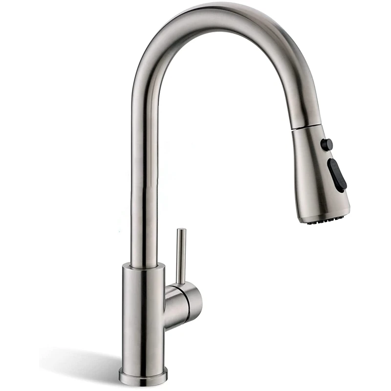 

ABSF Kitchen Faucet With Pull Down Sprayer Brushed Nickel, High Arc Single Handle Kitchen Sink Faucet With Water Lines