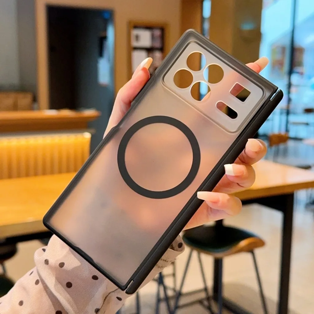Matte Translucent Magnetic Phone Case with Full Hinge Protection - Wireless Charging & Shockproof Cover