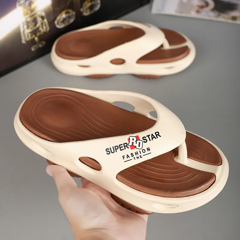 2024 Summer Men Flip Flops Cool Men Slippers Outdoor Beach Slides EVA  Soft Thick Soled Shoes Men Sandals