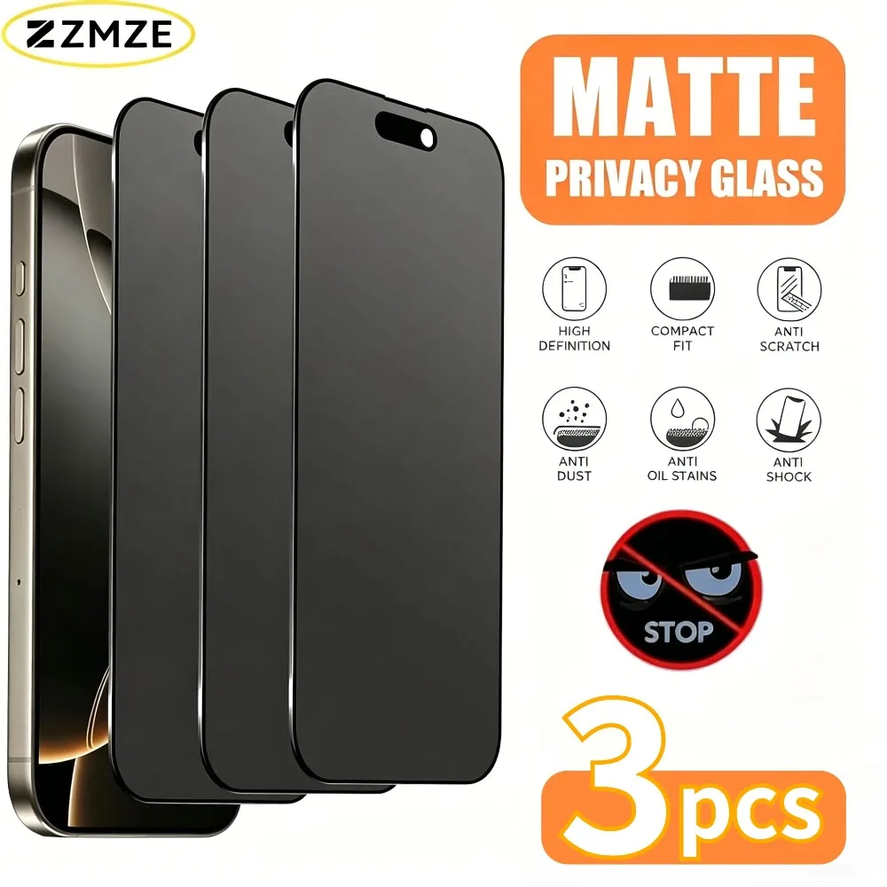3PCS Matte Privacy Screen Protector for IPhone 17 Pro Max Air 14 15 13 11 12 16 Pro Anti-Fingerprint Anti-peeping Tempered Glass