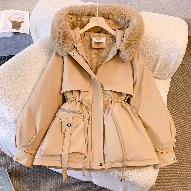 2024 New Autumn and Winter Lined Hood Down Jacket Winter Coat for Women Warm Drawstring Padded Parkas  Female Puffer Outwear