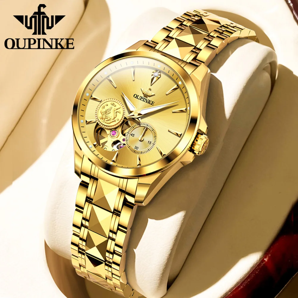 

OUPINKE Automatic Wristwatch for Women Real Gold Phoenix Pattern Genuine Diamond Luxury Elegant Brand Women's Mechanical Watches