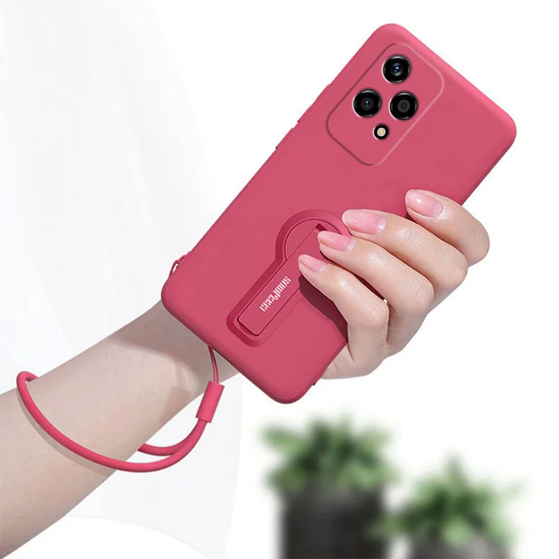 Liquid Silicone Protective Phone Case with Holder & Lanyard - Durable Back Cover