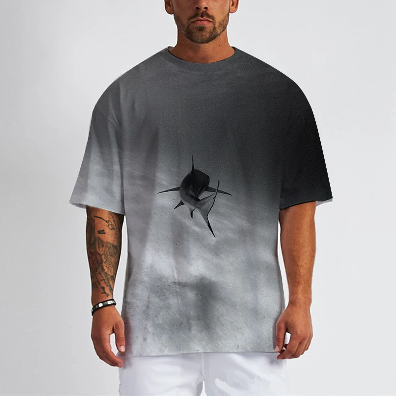 

Футболка мужская с 3D-принтом акулы, повседневный топ с круглым вырезом и короткими рукавами, футболка оверсайз, лето
