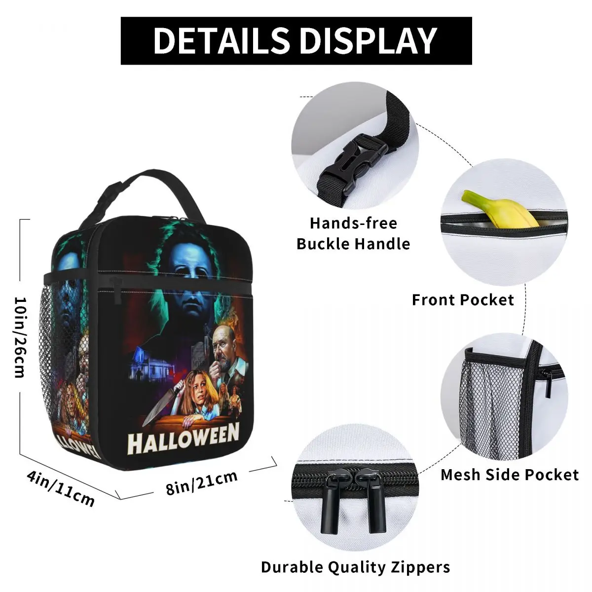 Michael Myers Knives Insulated Lunch Bag for Outdoor Picnic Halloween Movie Poster Leakproof Cooler Thermal Bento Box Women Kids