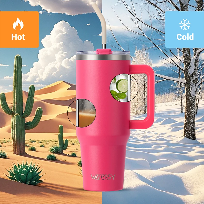Insulated Tumbler with Handle & Straw 20oz 30oz 40oz Stainless Steel