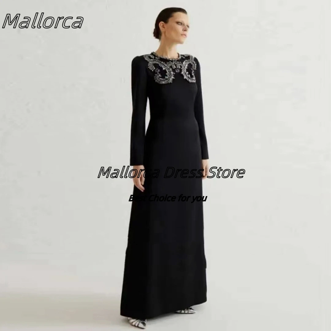 

Mallorca O-Neck Prom Dresses with Crystals Long Sleeves Evening Party Gowns Floor Length Formal Occasion Women Wear Dress