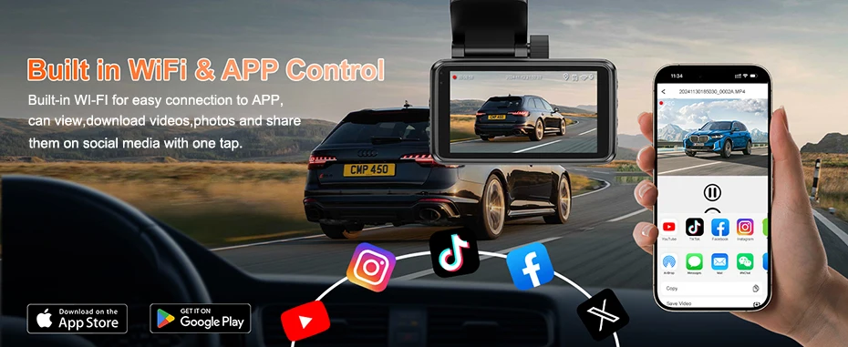 Description Picture 6 of itemWIFI Dash Cam Front and Rear: 4K+2K FHD Dual Dash Camera for Cars, Car Camera 3" IPS Screen, UHD 2160P Night Vision,App Control