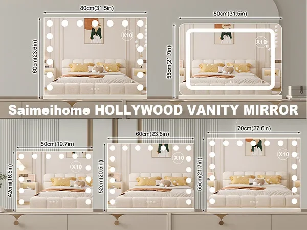Teousev Hollywood Vanity Makeup Mirror with 9/14/17 LED Bulbs 3 Color Dimmable Lights USB Charging Port Touch Control Tabletop