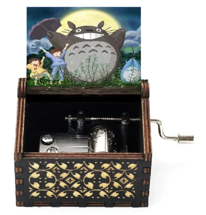 Elegant Hand-Cranked Wooden Music Box with Painted Design