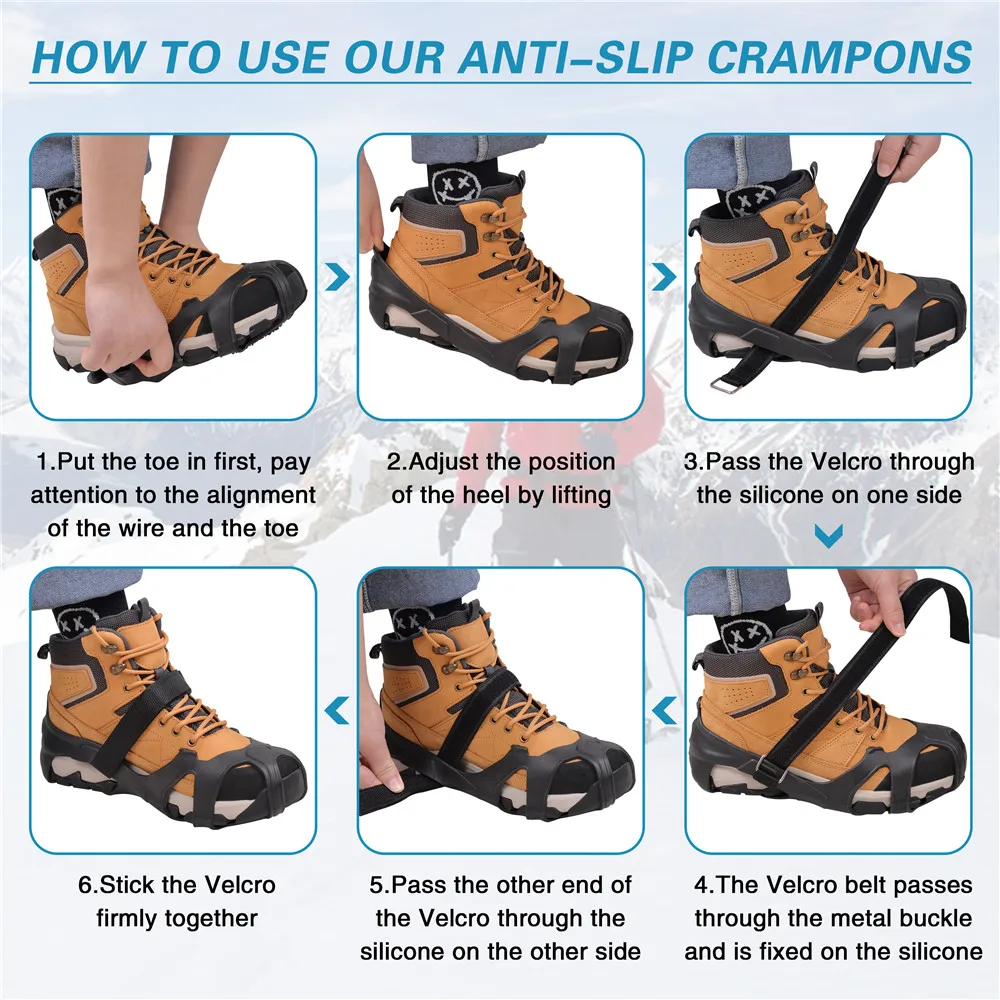 Ice Cleats for Shoes and Boots Tungsten steel 10 Studs Big size Anti Slip crampons for hiking boots snow shoes women/men