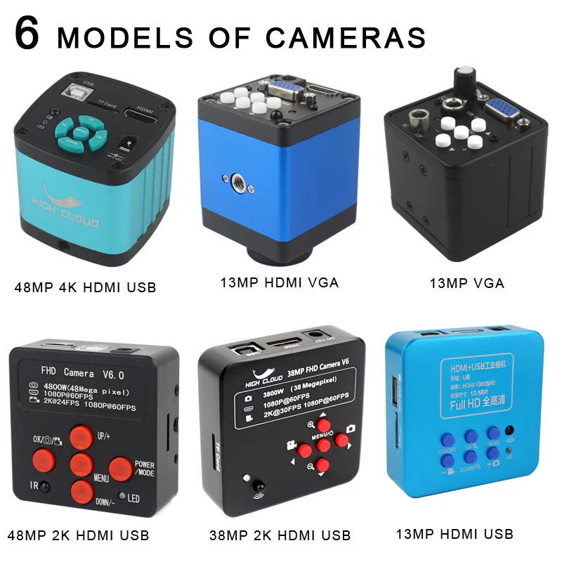 48MP 4K 2K 1080P HDMI USB VGA 비디오 현미경 카메라 150X 렌즈 전자 산업 현미경 전화 수리 납땜