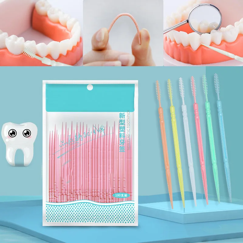 100pcs/box Pick Interdental Brush DoubleHead Brush For Teeth Cleaning