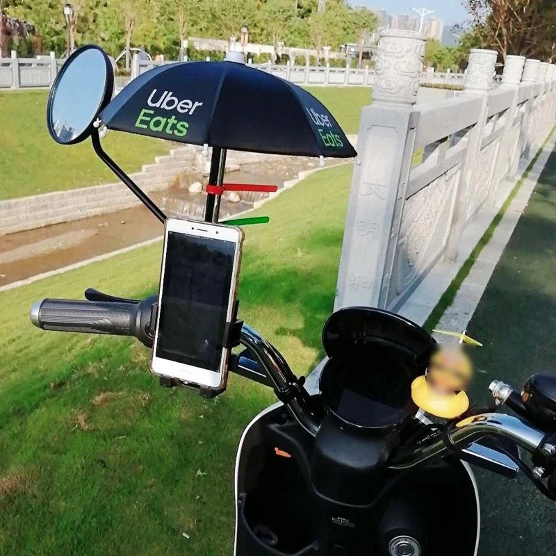 1Set Mobile Phone Holder Locomotive Umbrella Waterproof Portable Mini Parasol Metal Sun Shade Bicycle Umbrella for Riding