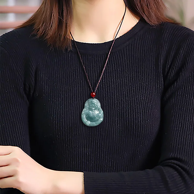 Natural A-grade Jade Blue Water God Of Wealth Pendant Attracting Wealth Ice Seed Jadeite Male Female's Charms Jewelry Drop Ship