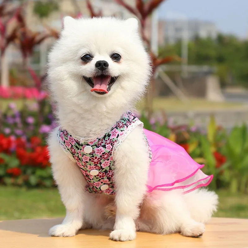 Summer Floral Dress Dog Pet Clothing Suspender Skirt for Dogs Clothes Cat Small Print Cute Mesh dog clothes