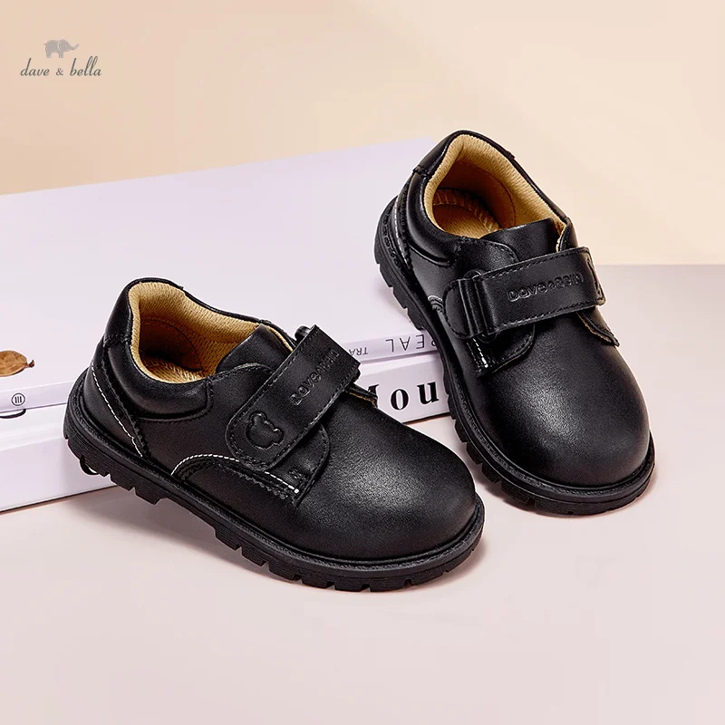 Dave Bella Spring Autumn New Boys Leather Shoes Children Britain Style Black Casual Shoes for Kid Girls Leather DB3241696