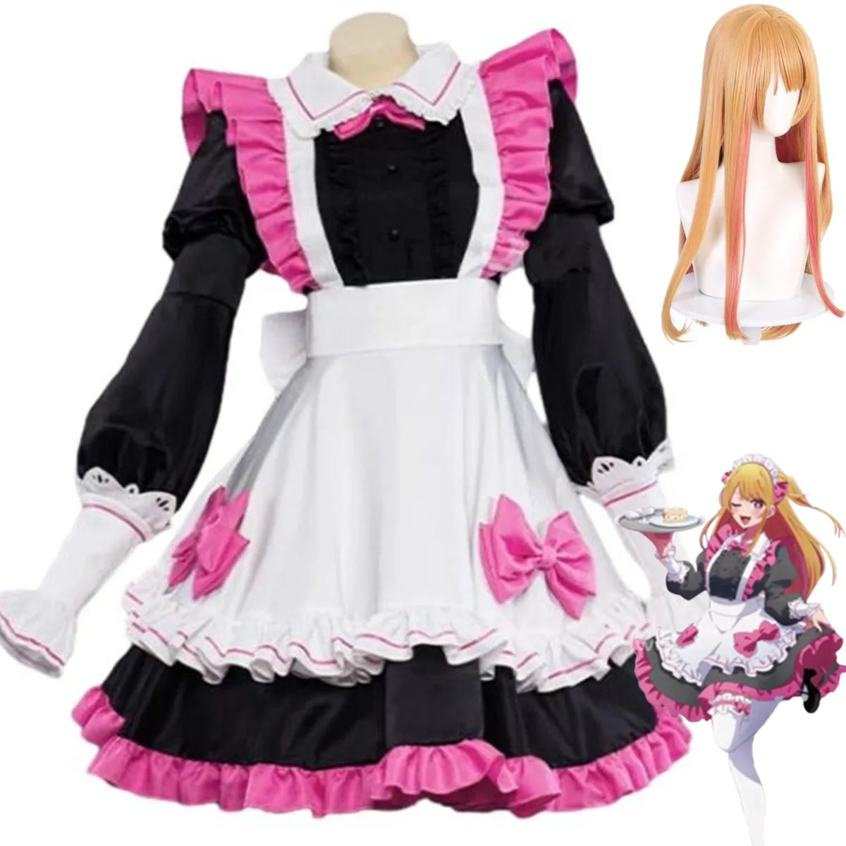 

Anime OSHI NO KO Hoshino Rubii Cosplay Costume Wig Maid Dress Lolita Princess Skirt Woman Kawaii Halloween Birthday Party Suit