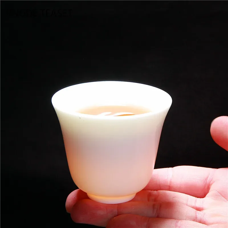 2pcs/lot Chinese Ceramic Tea Cup Teaware Suet Jade White Porcelain Handmade Teacup Tea Bowl Single Cup Master Cups Chinese Gift
