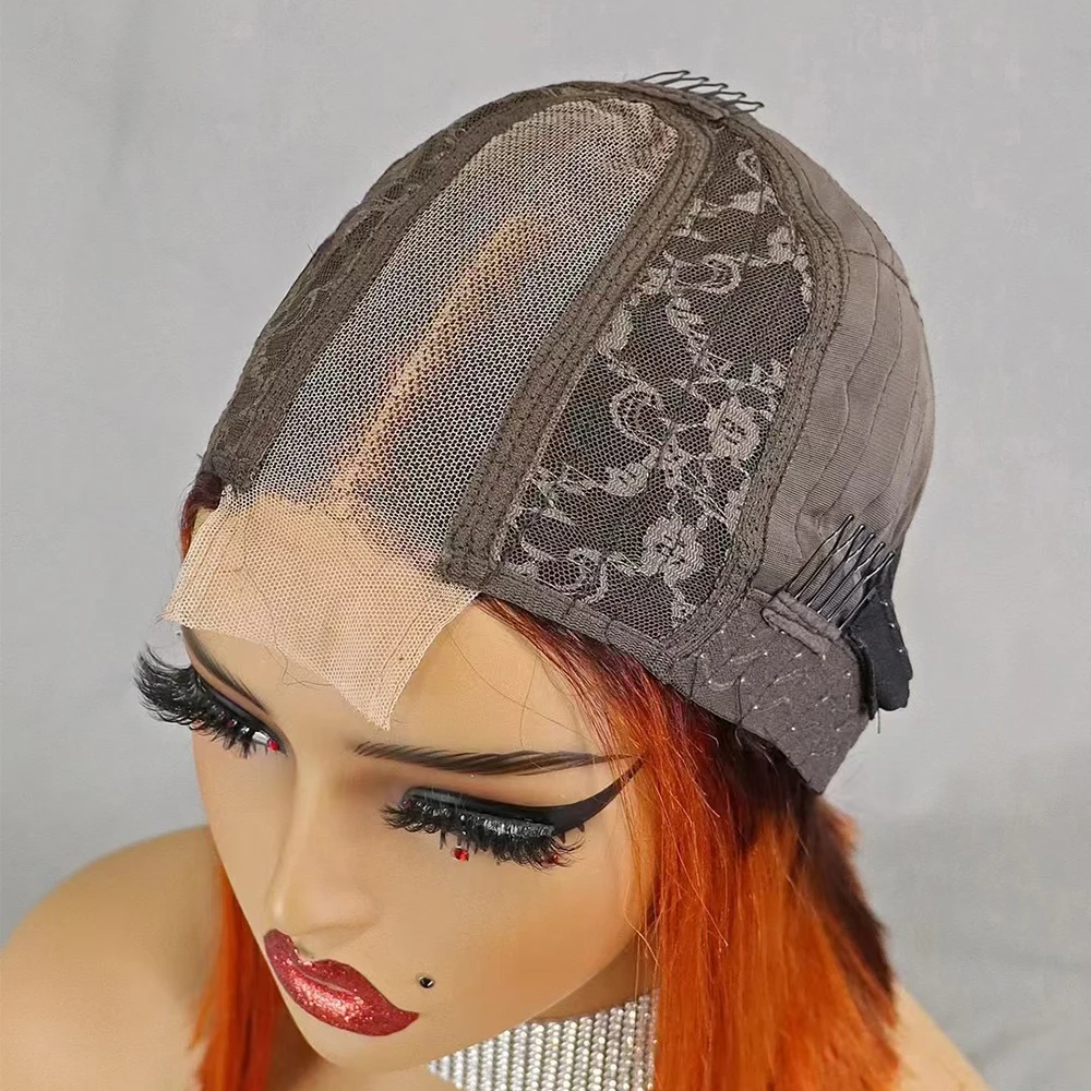 Glueless Double Drawn 12A 350% Density Bone Straight Bob Human Hair Wig Highlight Ombre Hair 2x6 HD Lace Closure Frontal Wigs