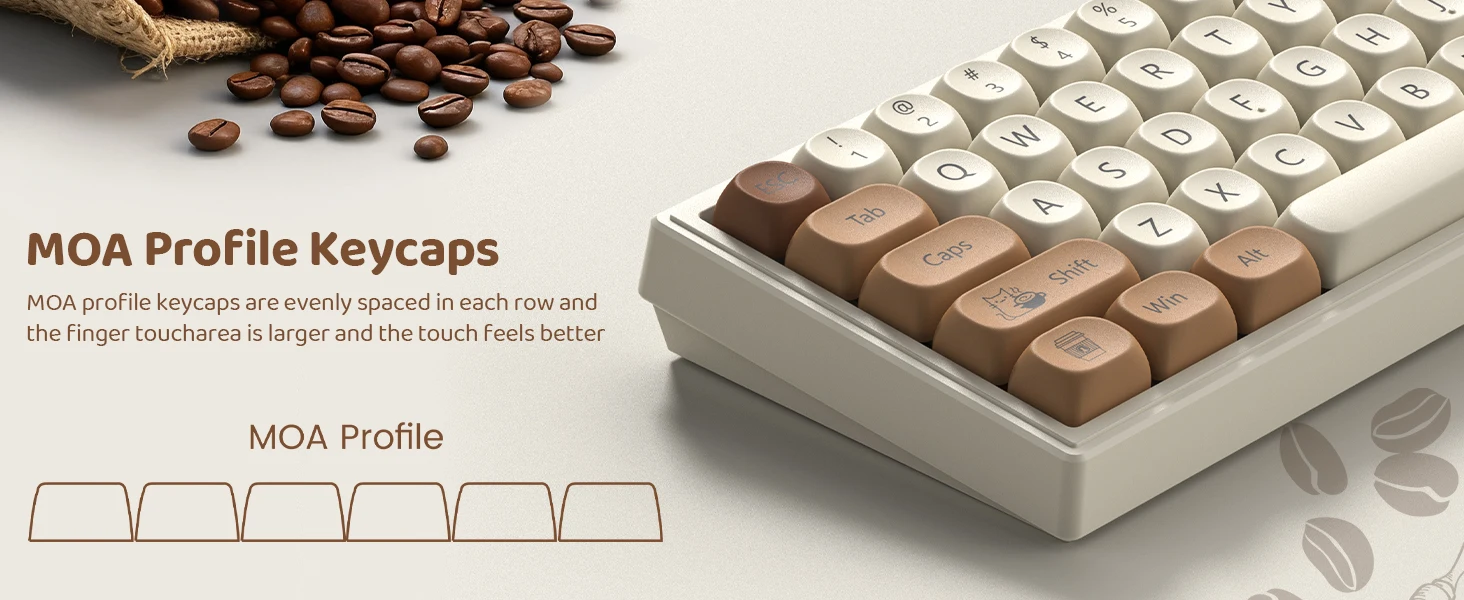 Coffee Cat Japanese style keyboard keycaps close up