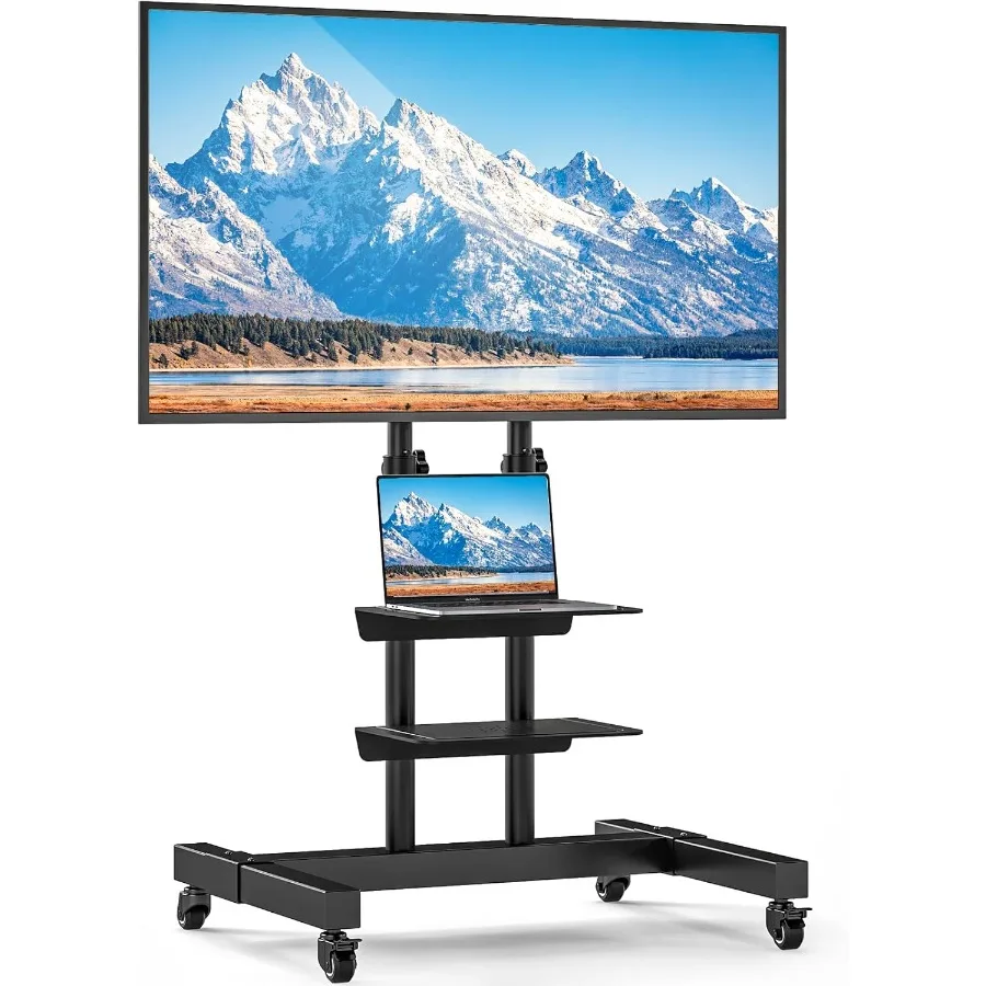 Height Adjustable Rolling TV Stand with Wheels