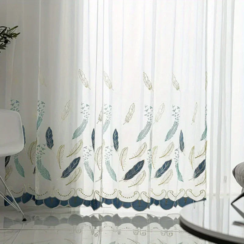 2025 Gauze Curtains Bedroom Gorgeous Exquisite 1pcs Luxury Velvet Embroidered Feather Simple Modern Three-dimensional Embroidery 3
