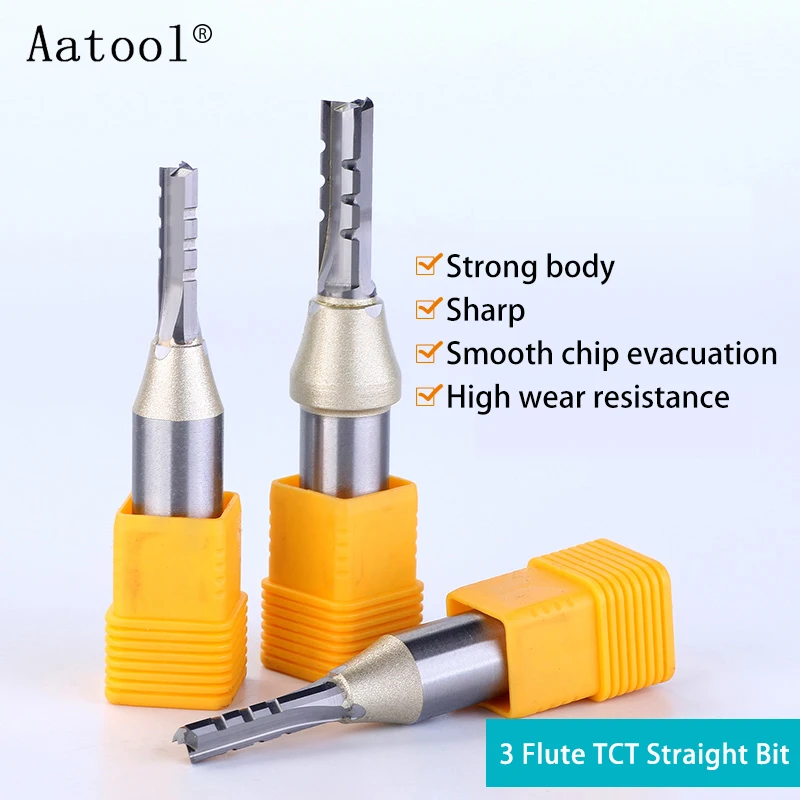 

AaTOOL1/2 Inch 3 Flute 6mm/8mm Tungsten Carbide Wood Router Bit Woodworking Arden Straight Milling Cutter TCT Straight Bit