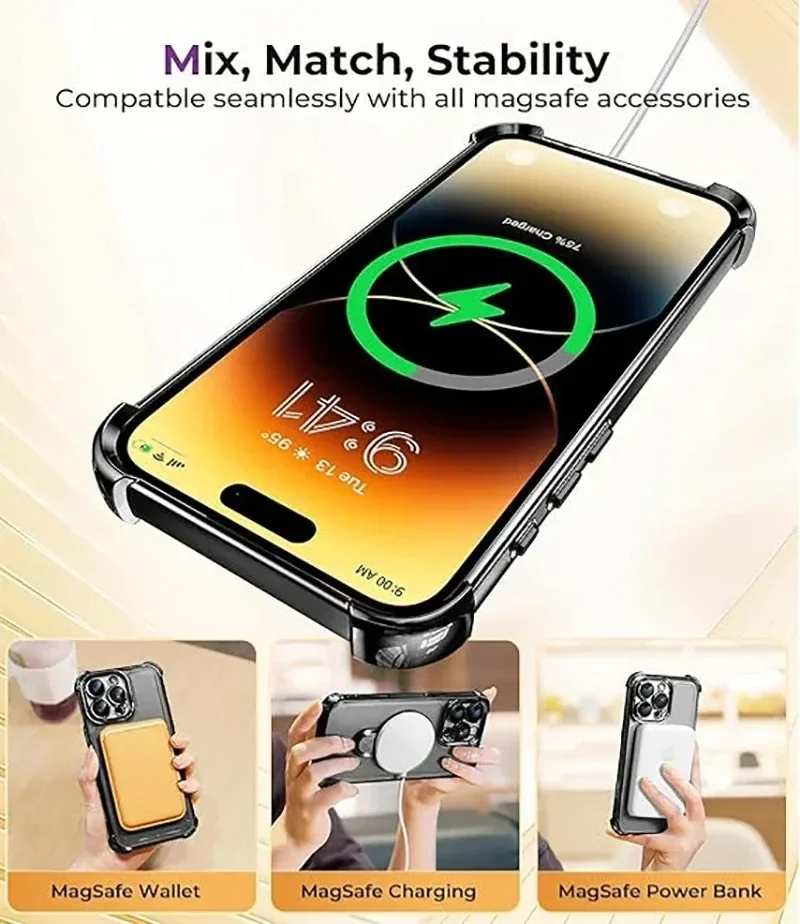 Luxury Plating Shockproof Magnetic Bracket For Magsafe Clear Case For iPhone 17 16 15 14 13 12 11Pro Max With Holder Stand Cover view 6