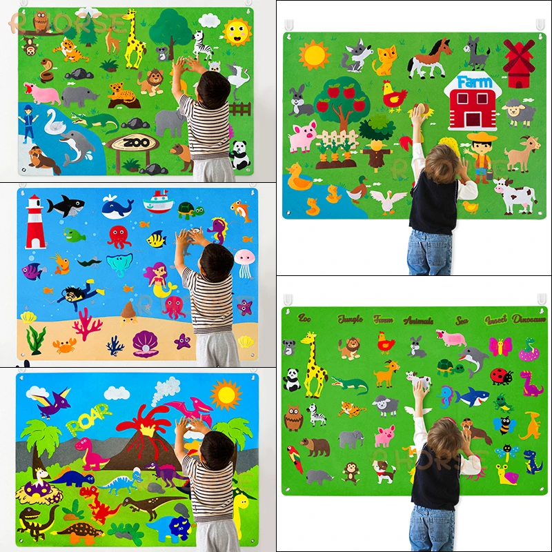 Felt Board Stories Set Montessori Ocean Farm Insect rodzina zwierząt interaktywne przedszkole wczesne uczenie się małych dzieci zabawki dla dziecka