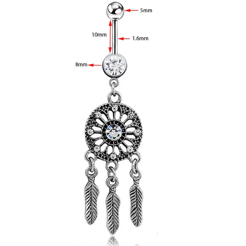 HOT Selling Austria Crystal Surgical Steel Dream Catcher Belly Button Rings Navel Piercing Pircing Ombligo Nombril