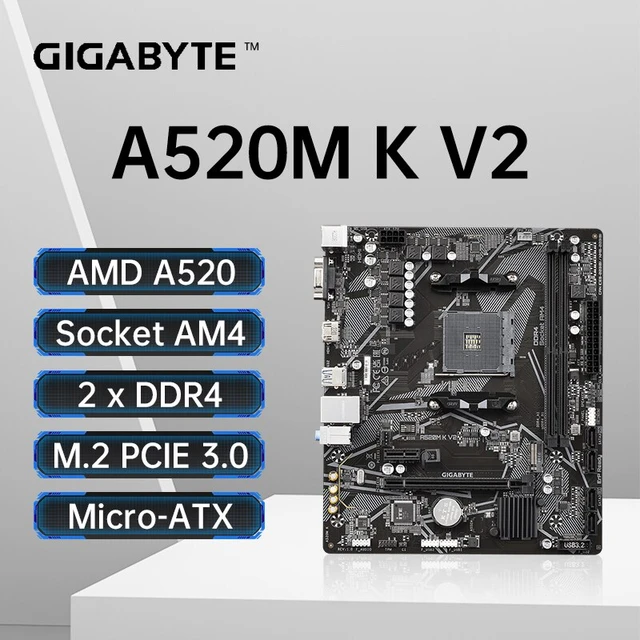 GIGABYTE A520M K V2 New Micro-ATX A520 DDR4 5100(OC) MHz M.2 PCIe