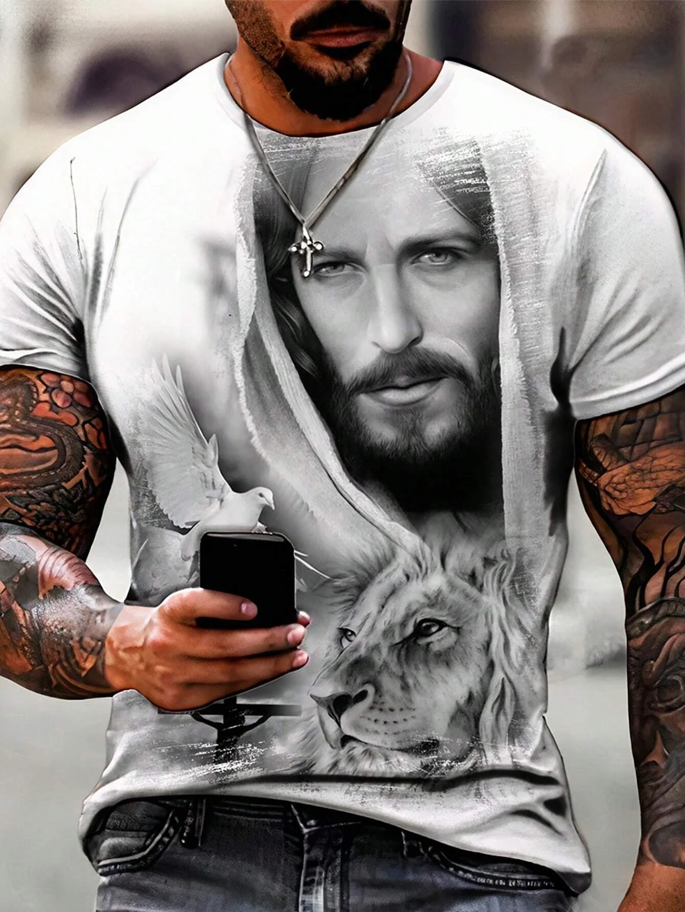 Mens Christian T Shirts Jesus Cross 3D Print Summer Tees