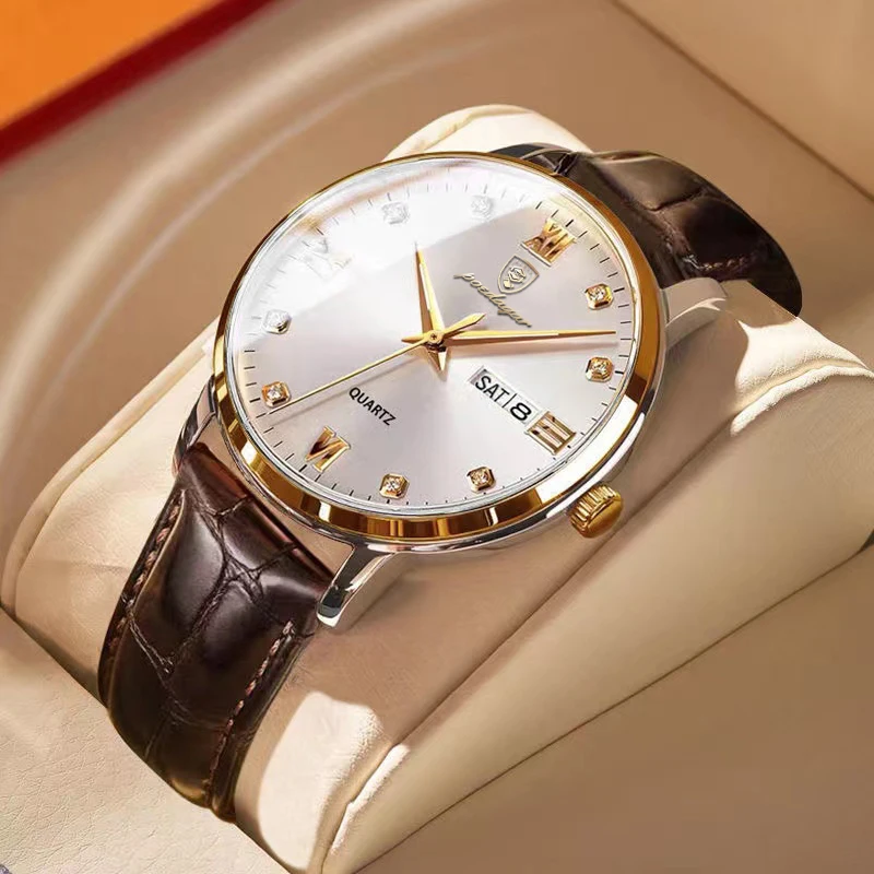 

POEDAGAR Luxury Casual Top Brand Business Male Watches Date Week Waterproof Luminous Leather Dress Men's Watch Relogio Masculino